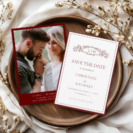 Botanisches Wappen-Monogramm-Hochzeit in Burgund Save The Date