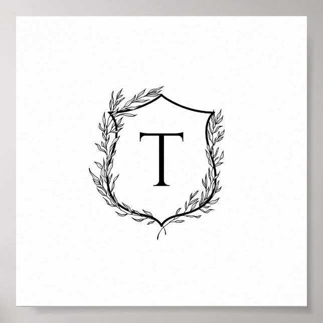 Botanisches Wappen Monogramm Hochzeit Poster (Vorne)