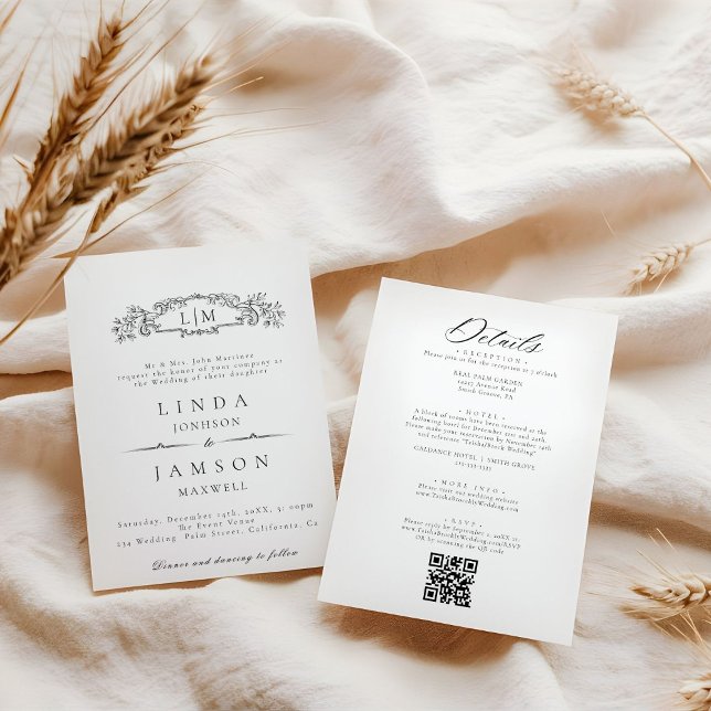 Botanisches Wappen Monogramm Qr Code Hochzeit Deta Einladung (Von Creator hochgeladen)