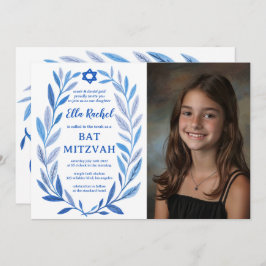 Botanisches Wasserfarben CUSTOM FOTO QR Bat Mitzva Einladung