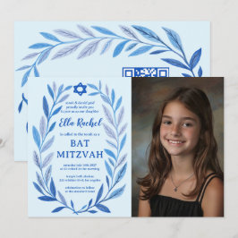 Botanisches Wasserfarben CUSTOM FOTO QR Bat Mitzva Einladung