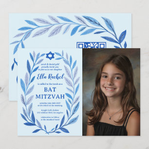 Botanisches Wasserfarben CUSTOM FOTO QR Bat Mitzva Einladung