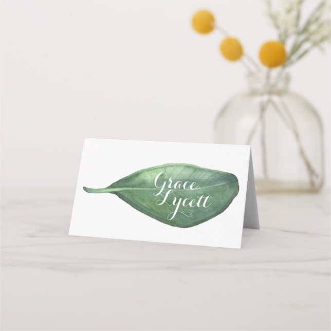 Botanisches Wasserfarbenleder-Kalligrafie-Falten-E Platzkarte (Vorderseite)