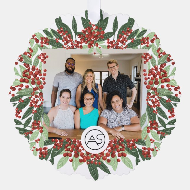 Botanisches Weihnachts-Foto-Logo Ornament Karte (Vorderseite)