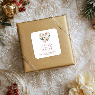 Botanisches Weihnachtsherz Handmade Business TMF26 Quadratischer Aufkleber