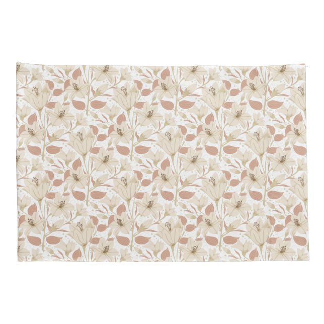 Botanisches Weißbeige Lilblütenmuster Kissenbezug (Rückseite-Rechts)