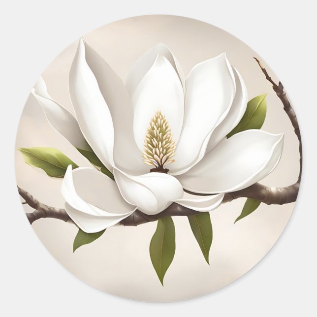 Botanisches Weißes Magnolia Runder Aufkleber (Vorderseite)