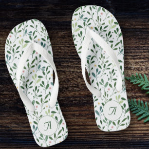 Botanisches weißes Muster Blätter Blumenname Flip Flops
