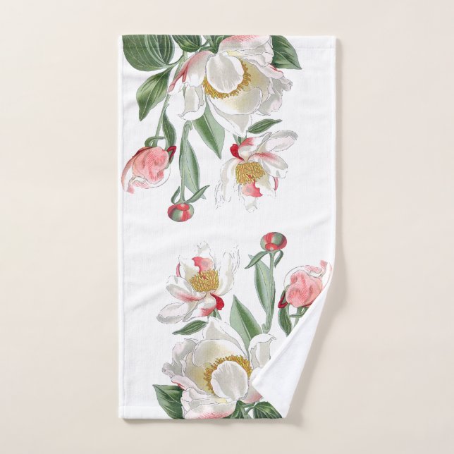 Botanisches weißes Pfingstrosen-Blumen-Bad-Tuch Badhandtuch Set (Handtuch)