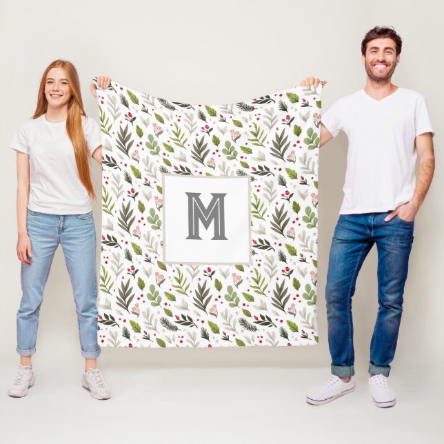 Botanisches Wintermuster, Monogramm Fleecedecke (Beispiel)
