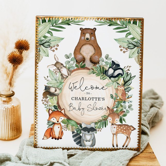 Botanisches Woodland Tiere Kinderdusche Willkommen Poster (Von Creator hochgeladen)