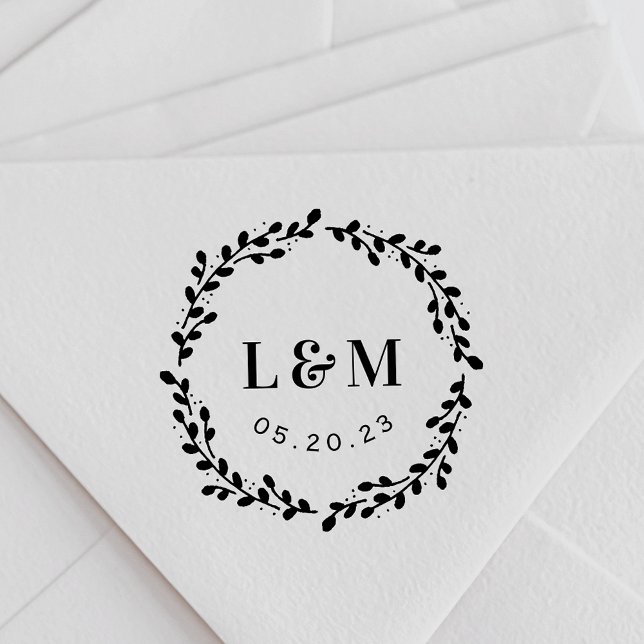 Botanisches Wraath Monogramm Hochzeit Sichern Sie  Gummistempel (Von Creator hochgeladen)