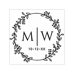 Botanisches Wraath-Two-Anfangs-Wedding-Monogramm Permastempel