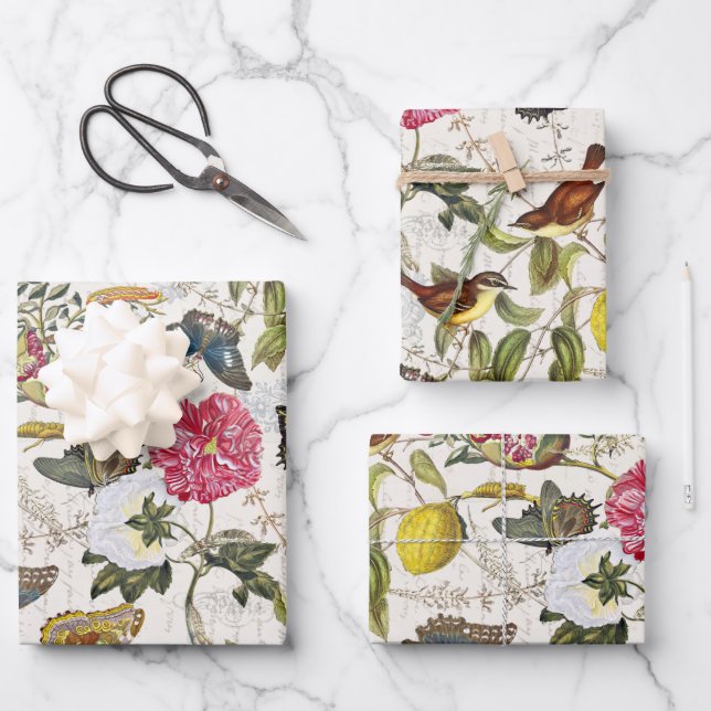 Botanisches Wrapping Paper Flat Sheet Set 3 Geschenkpapier Set (Vorderseite)