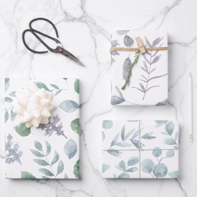 Botanisches Wrapping Paper Flat Sheet Set 3 Geschenkpapier Set (Vorderseite)