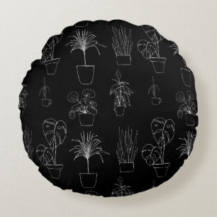 Botanisches Zimmerpflanzen-Linienkunst-Muster Rundes Kissen
