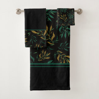 Botany Wiederholung Muster Golden und Green Twigs Badhandtuch Set