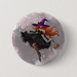Bóton bruxa elegante Halloween Button