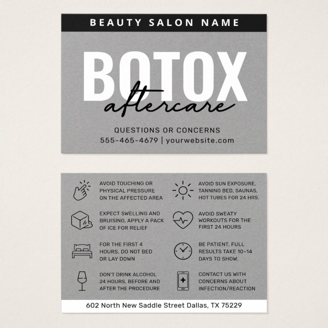 Botox Filler Injektionskarte nach der Behandlung (Vorne & Hinten)