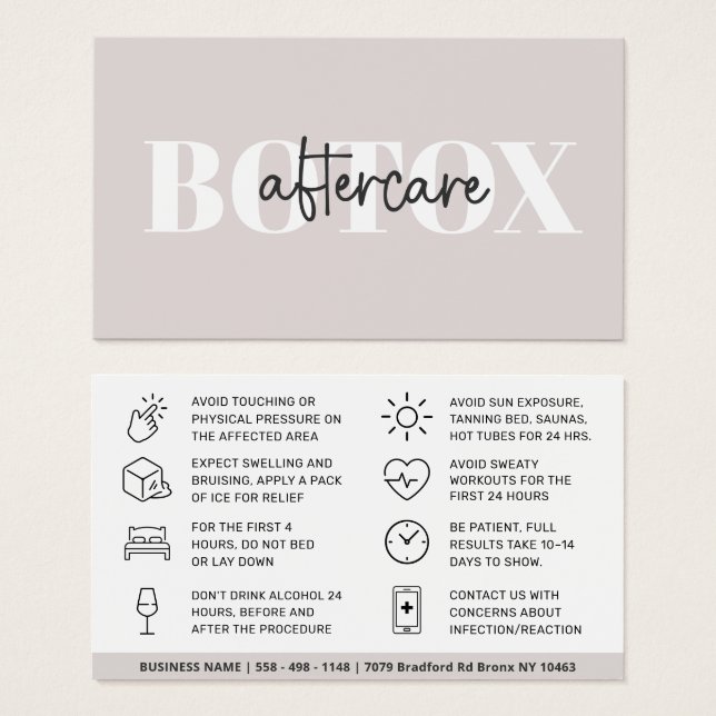 Botox Filler Injektionskarte nach der Behandlung (Vorne & Hinten)