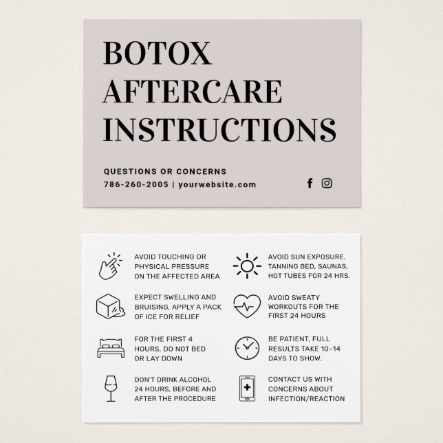 Botox Filler Injektionskarte nach der Behandlung (Vorne & Hinten)