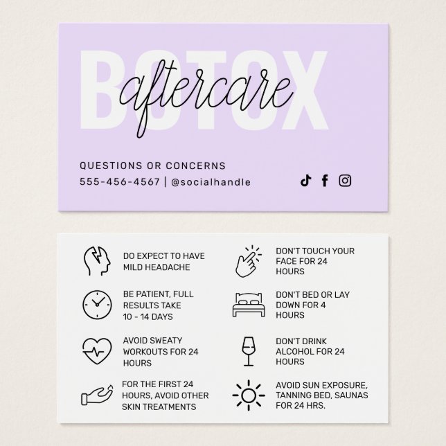 Botox Filler Injektionskarte nach der Behandlung (Vorne & Hinten)