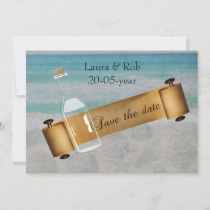 Botschaft bei einer Hochzeit am Flaschenstrand Save The Date