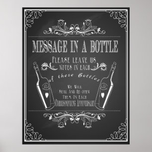 "Botschaft in einer Flasche" Hochzeitsgästebuch Poster