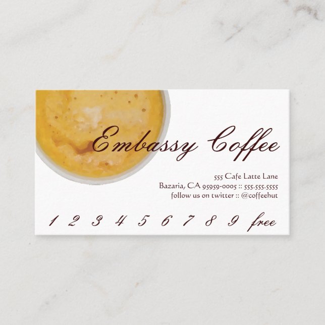 Botschafts-Kaffee-Getränk-Loyalität/Lochkarte Treuekarte (Vorderseite)