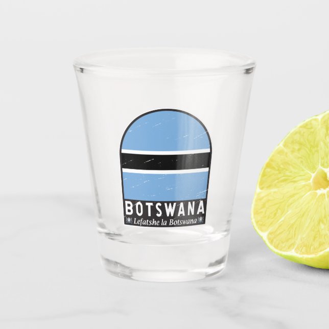 Botsuana-Flaggenemblem gestört Vintag Schnapsglas (Vorderseite)