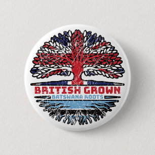 Botswana Batswana British UK Tree Roots Flag Button