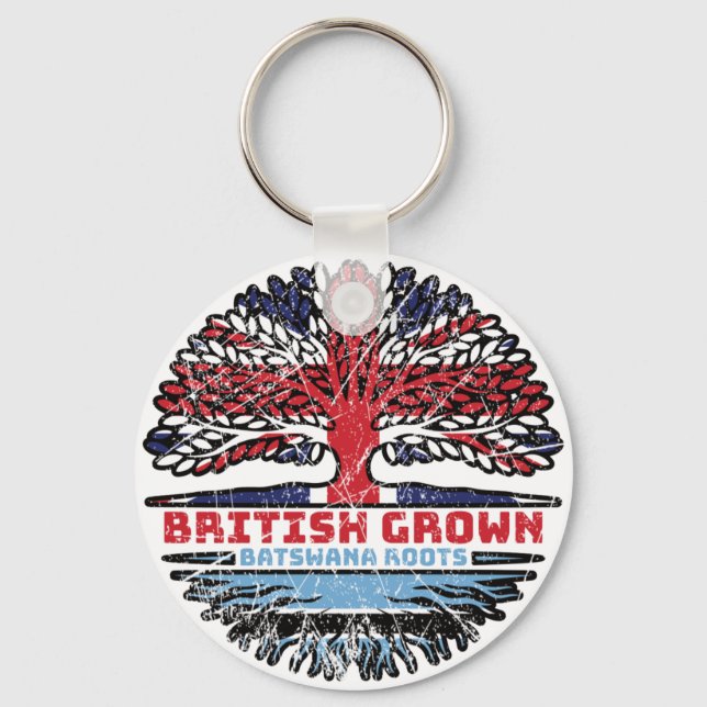 Botswana Batswana British UK Tree Roots Flag Schlüsselanhänger (Vorderseite)