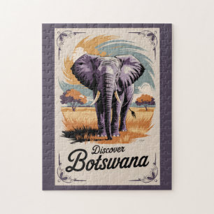 Botswana-Elefanten-Illustration-Reise-Kunst-Vintag