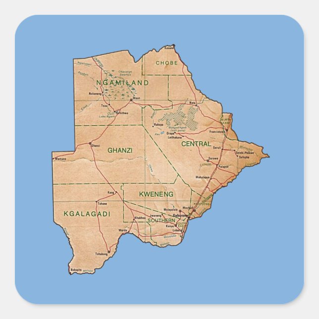 Botswana Karte Aufkleber (Vorderseite)