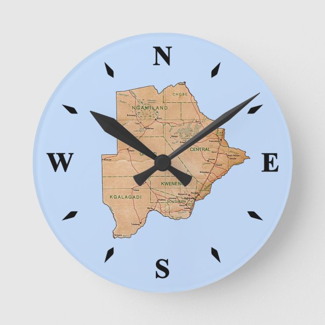 Botswana Map Clock Runde Wanduhr (Vorderseite)