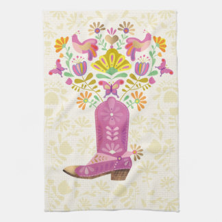 Botte de cowboy à fleurs rétro, serviette de cuisi
