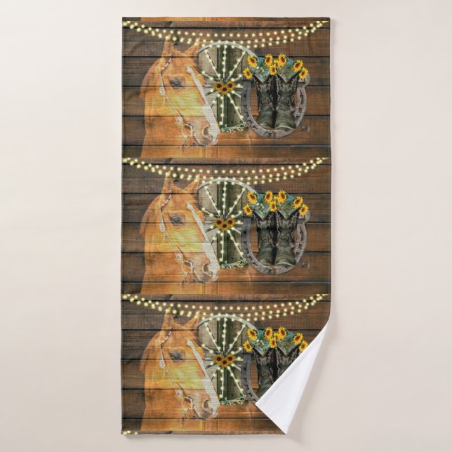 Botte de cowboy Rustique Cheval tournesol Wagon (Serviette de bain)