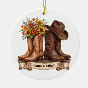 Botte Western Chapeau de Cowboy Ornement de Couple