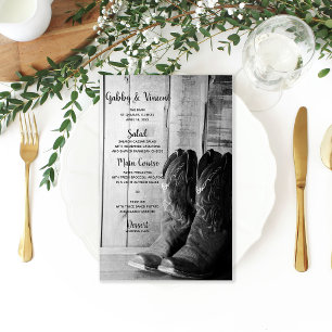 Bottes de cow-boy rustiques Menu de mariage wester