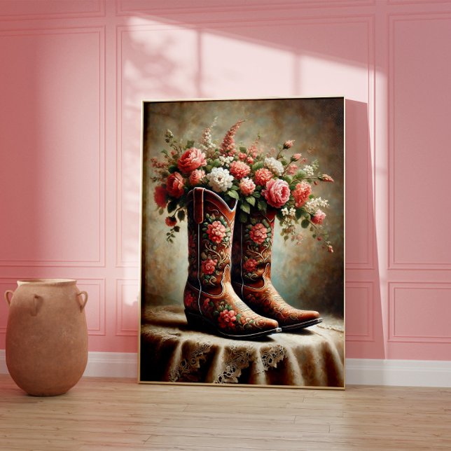 Bottes de cowboy florales Art mural occidental vin (Créateur téléchargé)
