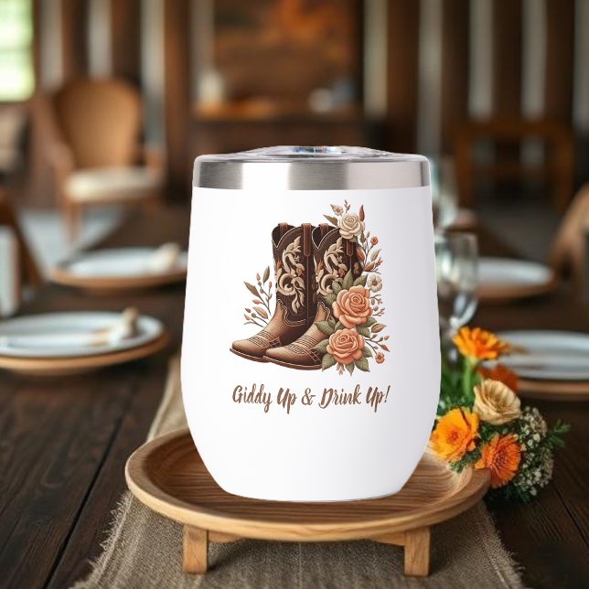 Bottes de cowgirl western avec fleurs (Country Western-Flowers with Cowboy Boots-Wine or Cocktail tumblers)