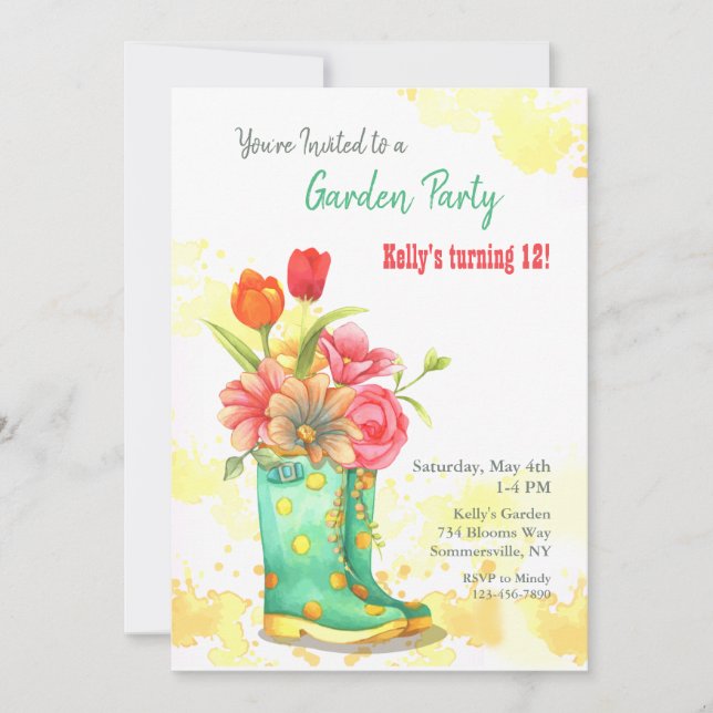 Bottes de jardin et fleurs Invitation (Devant)