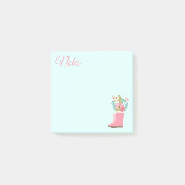 Bottes de pluie et fleurs Post-It Notes (Devant)