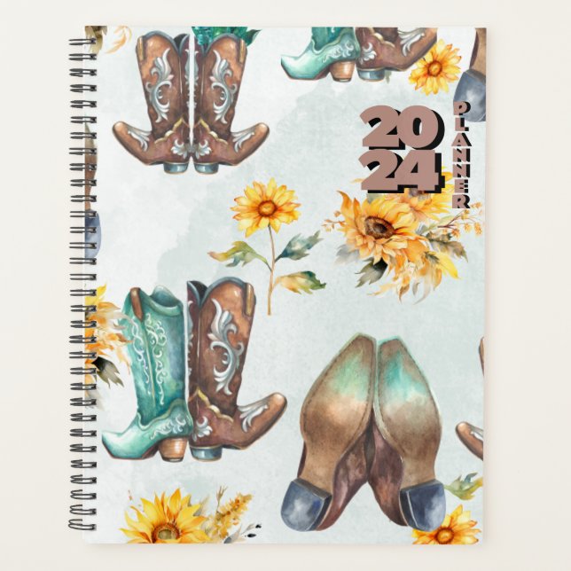 Bottes rustiques de cowboy et aquarelle de tournes (Devant)