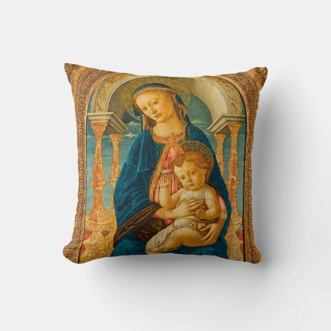 Botticelli (1445-1510) Madonna & Child Enthroned Kissen (Vorderseite)