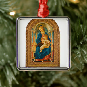 Botticelli (1445-1510) Madonna & Child Enthroned Ornament Aus Metall