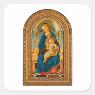 Botticelli (1445-1510) Madonna & Child Enthroned Quadratischer Aufkleber