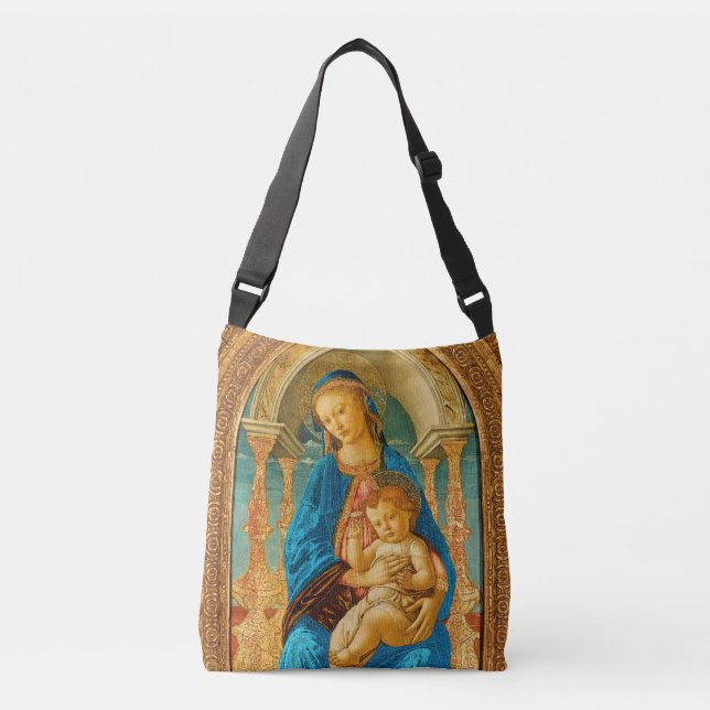 Botticelli (1445-1510) Madonna & Child Enthroned Tragetaschen Mit Langen Trägern (Vorderseite)