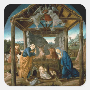Botticelli - Die Krippe, das berühmte Gemälde, Quadratischer Aufkleber