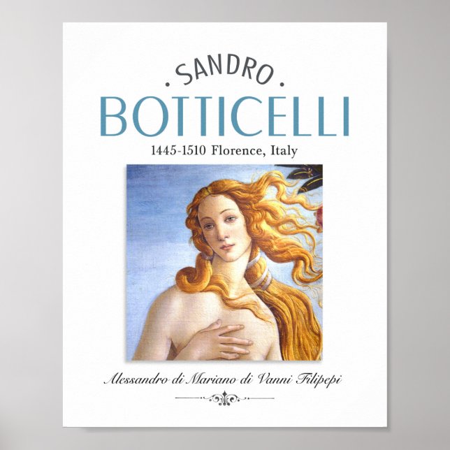 Botticelli Geburt von Venusmalerei und Maler Bio Poster (Vorne)
